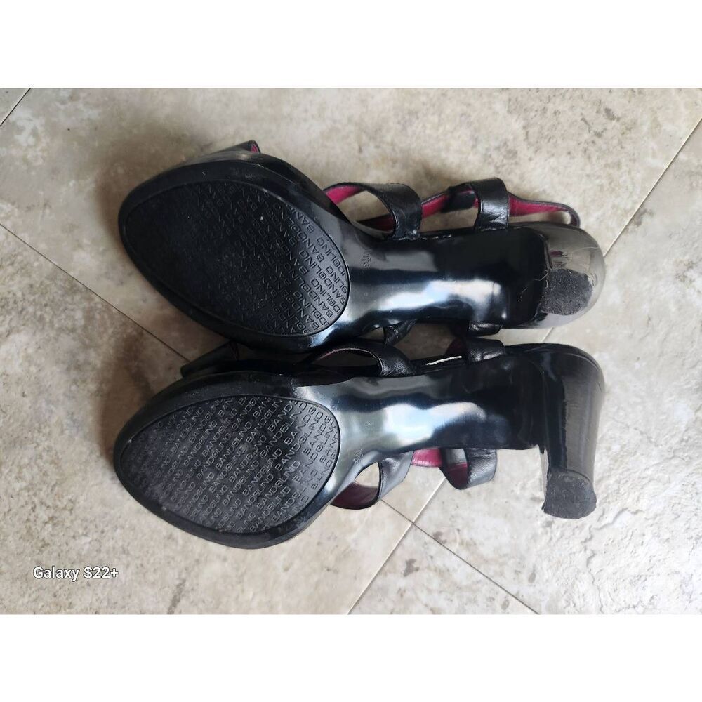 Bandolino black leather w hot pink footbed high heel sandals Sz 9.5 - Picture 6 of 10